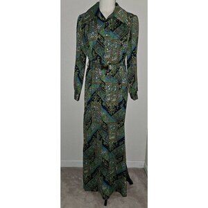 VTG The Spectator Full-Length Dress Blue Green Floral Paisley Belted Size 10